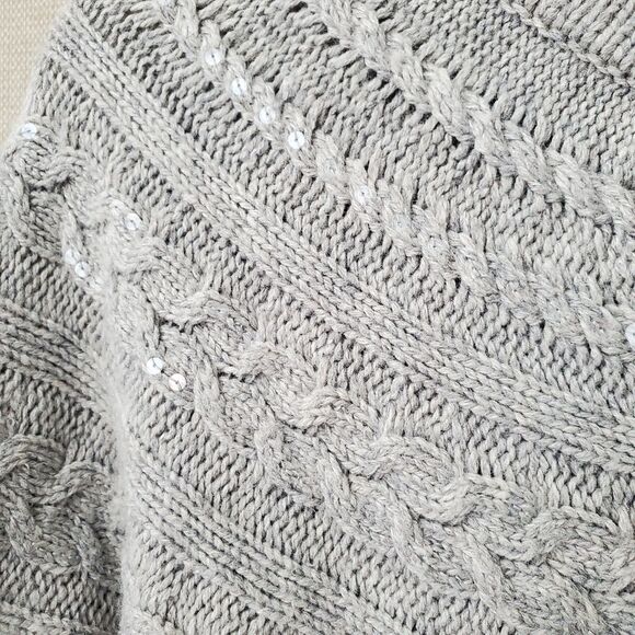 Coldwater Creek Wool Blend Gray Cable Knit Sequined Button-Up Cardigan Sweater L - Picture 3 of 7